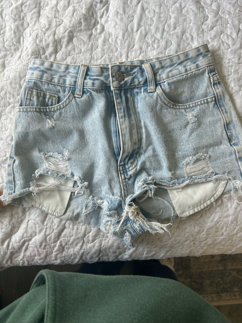 Light Blue Distressed Denim Jean Shorts